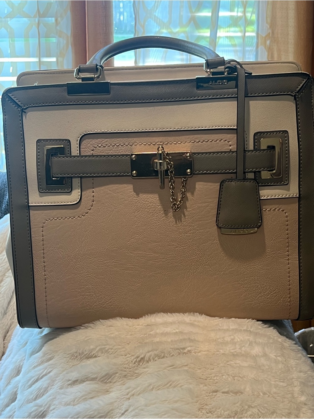 ALDO Two-Tone Beige & Dark Brown Structured Satchel